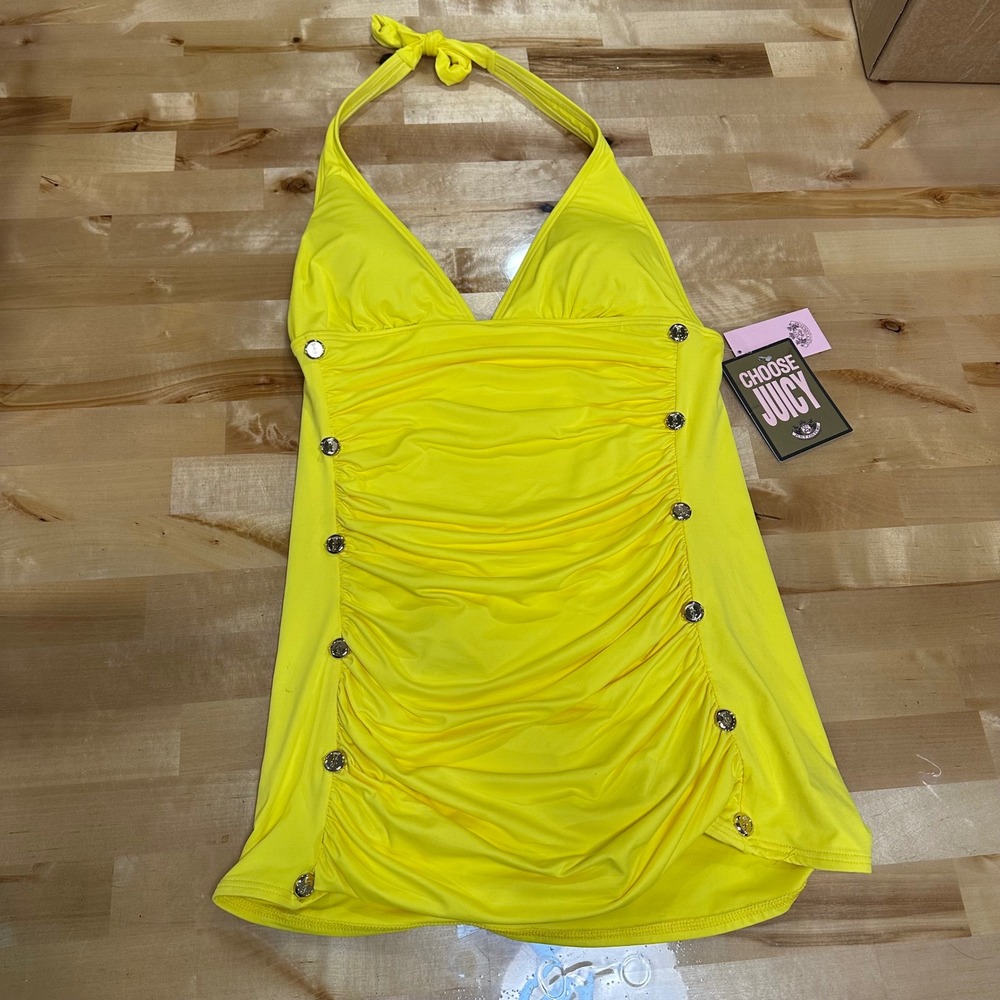 Vintage NWT Juicy Couture Regal Halter Swim Dress Gold Buttons $164 MSRP Size M - Picture 2 of 8
